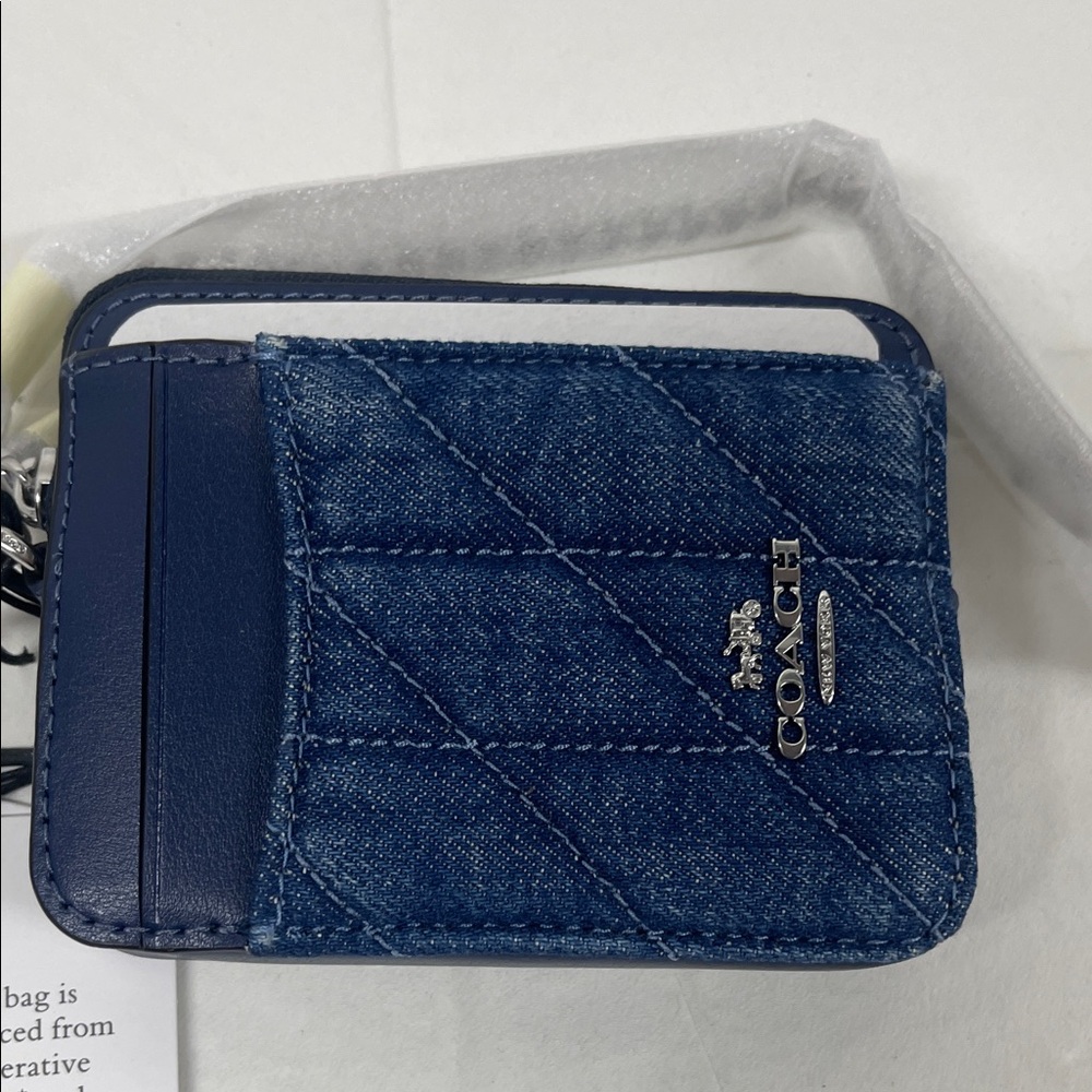 Coach Quilted Denim Card Case Wallet - Navy - Picture 2 of 7